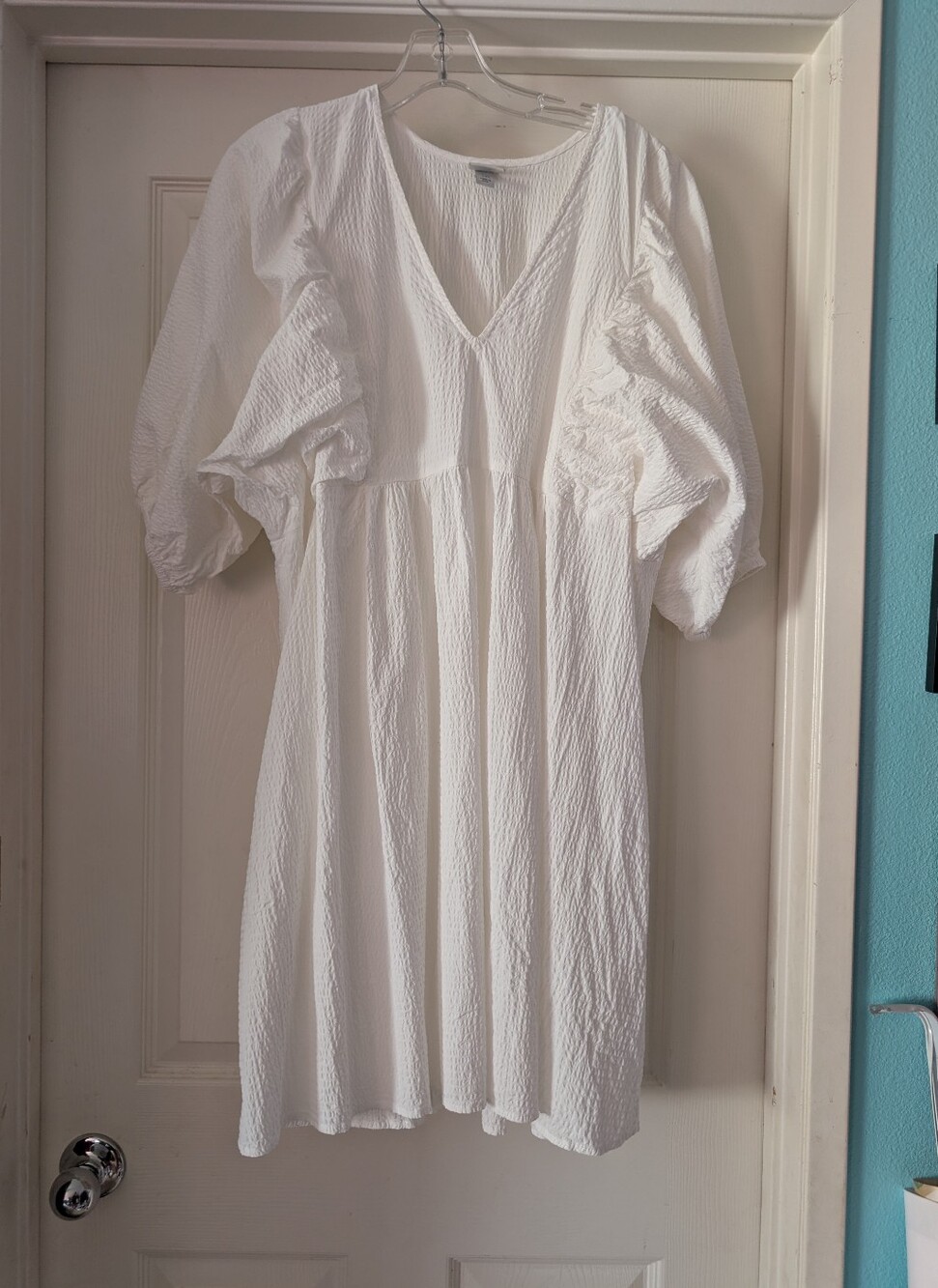 XXL A New Day - White Textured V-Neck Puff Sleeve Dress